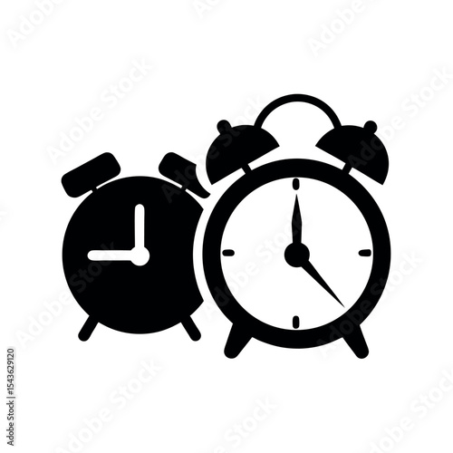 Alarm clock silhouette icon vector in black for time, schedule, punctuality, wake-up reminder, or classic clock design concepts.