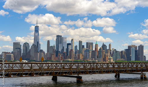 NYC skyline with skyscrapers. Panorama of Manhattan and Brooklyn. New York City skyline with Hudson River views. Downtown NYC. New York from waterfront skyline. Financial District skyline of New York.