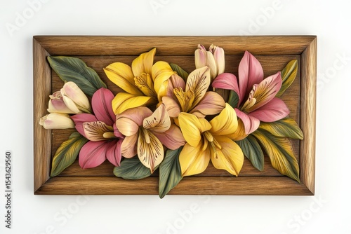 Ornate floral design in a wooden frame.