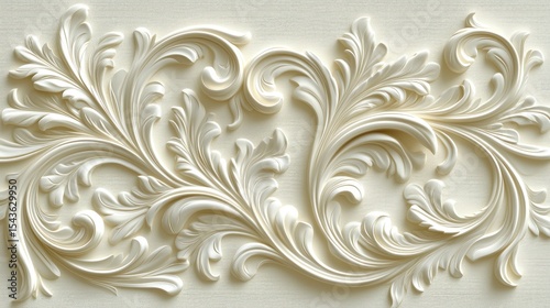 Ornate, embossed floral design in cream