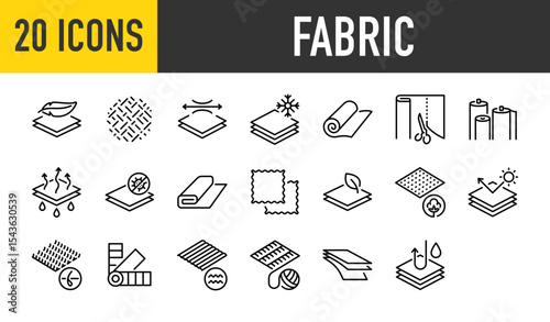 Set of 20 Fabric vector. such as Soft, Fiber, Flexible, Cool, Material, Shop, Fabric, Technology, Swatch, Nature, Sun, Pilling, Colors illustration.	
