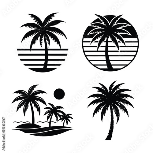 vintage style sunset logo with a palm tree 