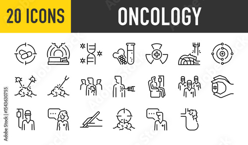 Set of 20 Oncology vector. such as Medicine, Treatment, Molecule, Medical, Technology, Cancer, Brachytherapy, Organ illustration.	
