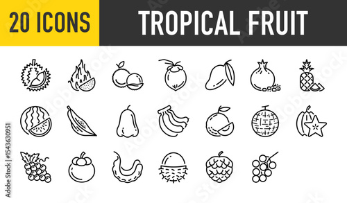 Set of 20 Tropical fruit vector icons. such as Asian, Arils, Fruit illustration.	
