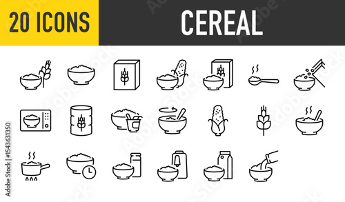 Set of 20 Cereal vector. such as Bowl, Box, Food, Grains, Meal, Instant, Breakfast, Vegetable, Wheat, Time, Bottle, Water illustration.	
