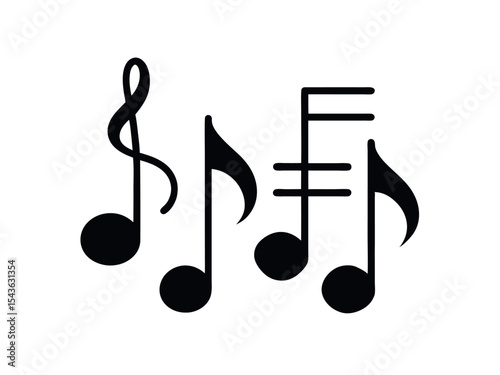 Musical Notes Symbols Treble Clef, Eighth Notes, Quarter Notes, and Sharp Symbol – Vector Illustration