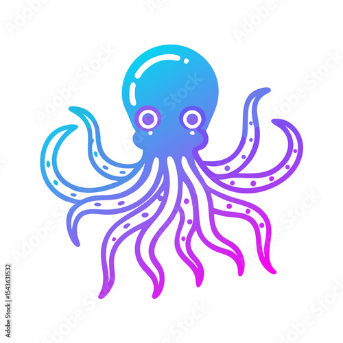 Colorful cartoon octopus with flowing tentacles in gradient style  