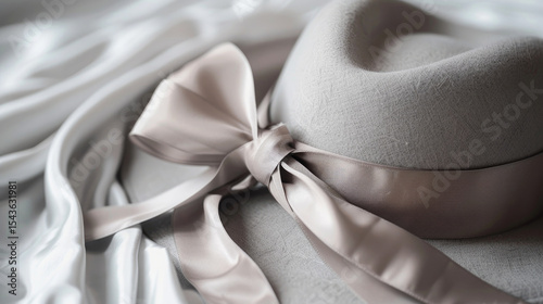 Elegant Beige Hat with Satin Ribbon on Silky Fabric Background for Fashion and Style Concepts