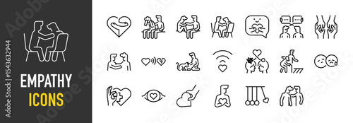 Set of Empathy icons. such as Together, Console, Love, Speech, Talk, Hands, Share, Sharing, Emotion, Help, Heart, Eye, Care illustration.	
