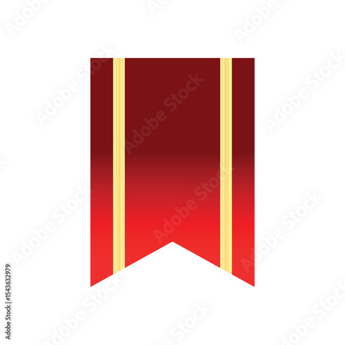 Elegant red ribbon banner with gold vertical stripes and a pointed tail. Perfect for awards, achievements, bookmarks, labels, and decorative graphic elements in modern vector design.