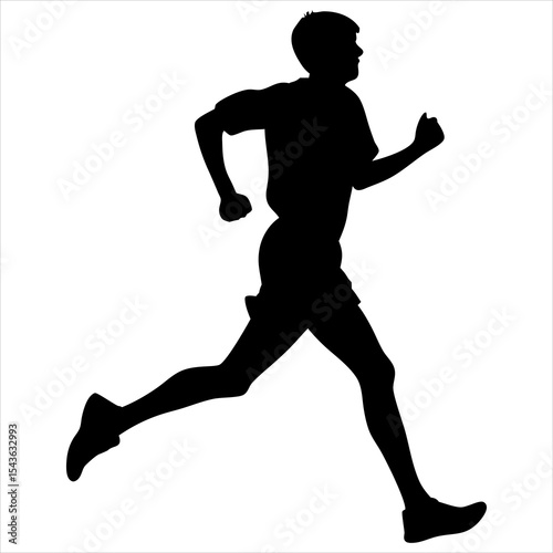 Vector silhouette of running man in athletic pose on white background