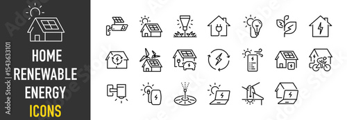 Set of Home renewable energy vector icons. such as Camera, Energy, Power, Bulb, Car, App illustration.	
