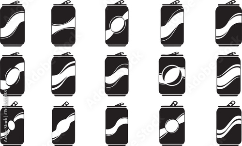 Beverage Can Icons Set: Black & White Drink Container Silhouettes