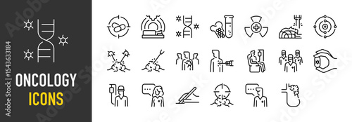 Set of Oncology icons. such as Medicine, Treatment, Molecule, Medical, Technology, Cancer, Brachytherapy, Organ illustration.	