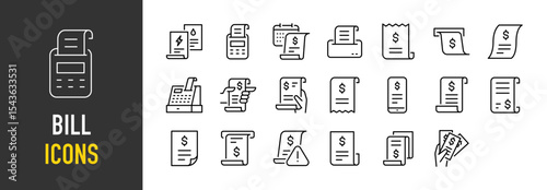 Set of Bill icons. such as Paper, Charge, Print , Shopping, App illustration.	

