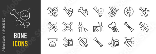 Set of Bone icons. such as Healthy, Nutrients, Bone, Medical, Bone Mass, Bruise, Broken illustration.	
