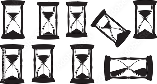 Hourglass Icons Set: Time Management & Deadline Silhouettes
