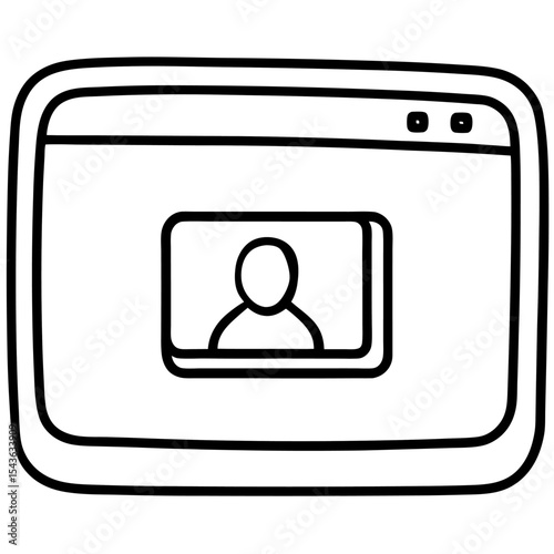 Video Call Window Icon – Minimal Vector Online Meeting Screen, Virtual Conference Interface Illustration for Remote Work, Communication, Collaboration, Webinar, Flat Editable Graphic