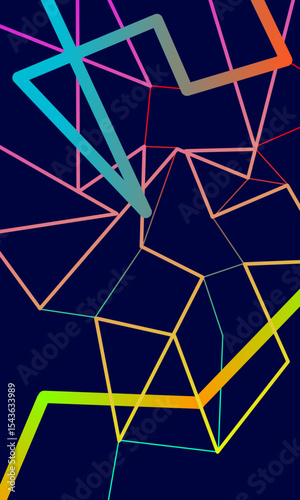 Colorful abstract geometric lines forming dynamic shapes on a dark background, ideal for modern digital art, wallpapers, or tech-themed designs.