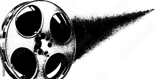 Retro film projector reel in high contrast black and white style