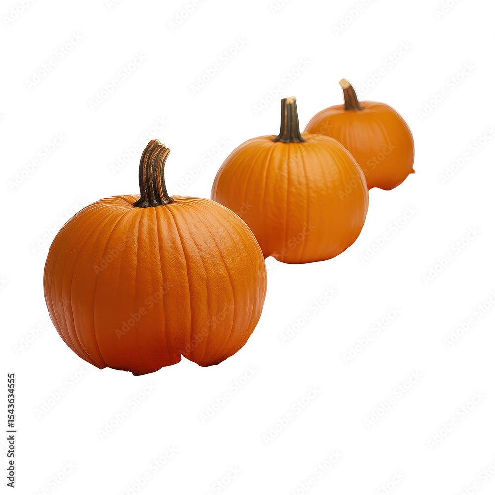 Fototapeta premium Pumpkins on a leaf-covered pathway, Several pumpkins placed on a leaf-strewn pathway, isolated on transparent background