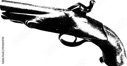 Vintage flintlock pistol with pocket watch and rose in high contrast design for historical decor