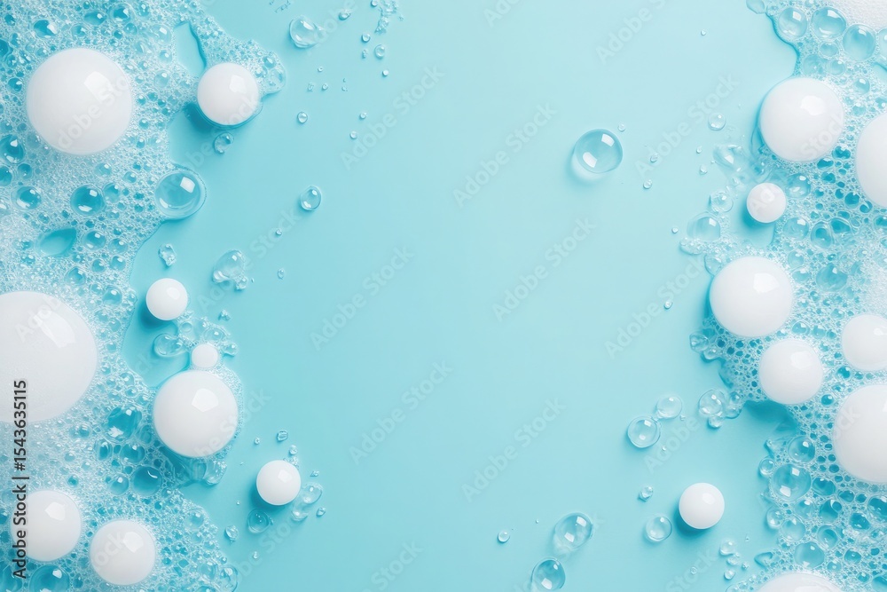 Obraz premium Blue and White Soap Foam Bubbles Abstract Cleaning Texture Background