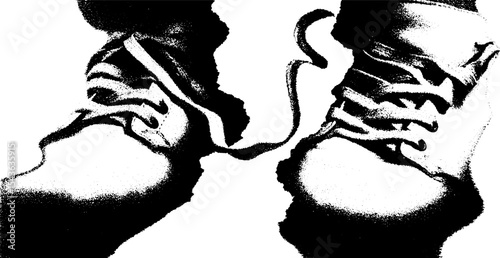 High contrast abstract black and white of frayed shoelace design