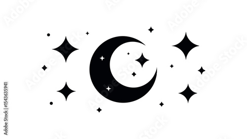 Celestial Night Crescent Moon and Sparkling Stars - Simple, Elegant Vector Illustration
