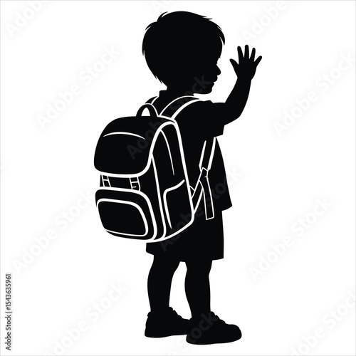Kid Waving Goodbye with Backpack On vector silhouette