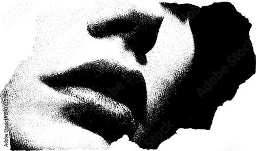 High contrast black and white artwork of a bite wound on neck