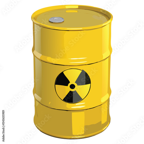 Yellow barrel with radiation symbol isolated on white background for hazard and nuclear waste concepts