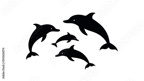 Silhouette of a Dolphin Family Majestic Marine Mammals Leaping, Swimming, and Playing in the Ocean's Embrace