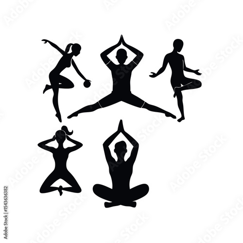 Women Doing Yoga Poses Silhouette Vector Set for Fitness, Meditation, Wellness, and Healthy Lifestyle Designs