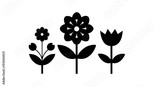 Floral Flower Silhouette Vector Set with Minimal Design for Spring, Garden, Nature, and Decorative Art Projects