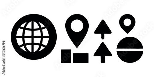Navigation and Map Location Icons in Silhouette Vector Style for GPS, Travel, Guide, Direction, and Geo Tagging Design Projects