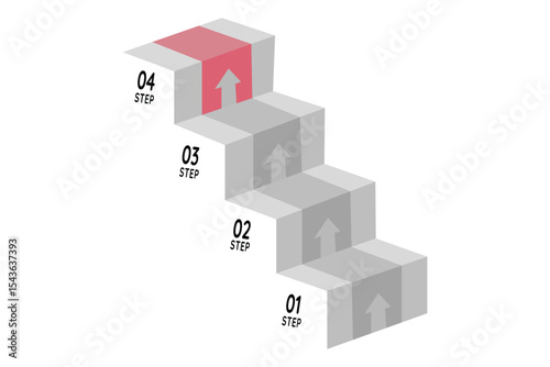 Four step staircase upward progress infographic vector illustration for business success process workflow strategy and career advancement design.