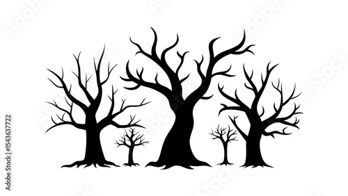 Scary Spooky Tree Silhouette Vector with Ground and Mist Effect for Halloween, Horror Forest, and Haunted Night Designs