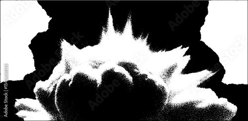 High contrast black and white explosion with hand grenade cloudburst
