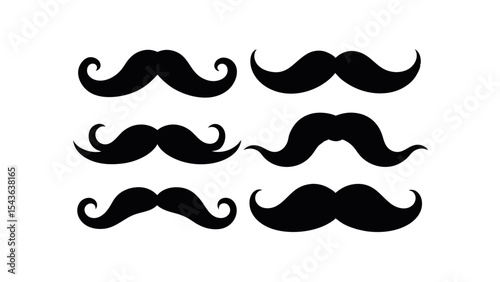 Classic Mustache Silhouette Vector Set for Barber Shop, Movember, and Male Grooming Designs, Clipart in Black Style
