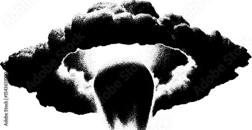 High contrast black and white explosion cloud from hand grenade impact