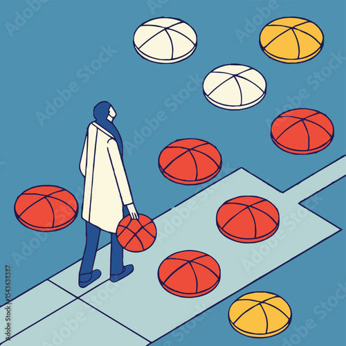 Orange basketball hoop with ball, a vector illustration for sport and team play