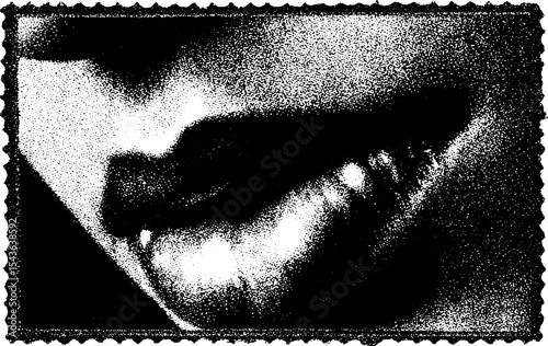 High contrast black and white holographic style lips with foil texture