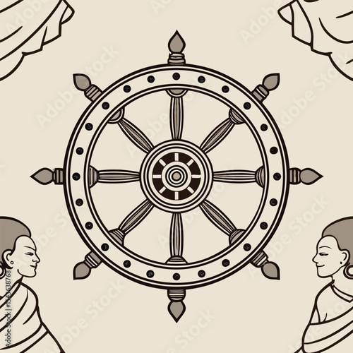 Nautical ship's wheel, a marine steering helm for boat navigation and control