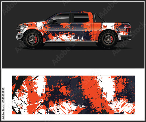 Orange and Black Abstract Truck Wrap Design Template