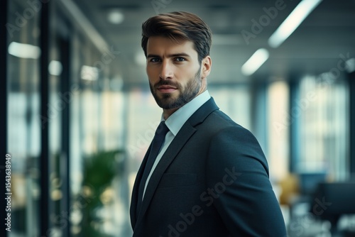 Confident businessman posing in modern office setting
