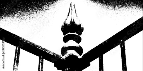 High contrast black and white iron gate finial abstract design