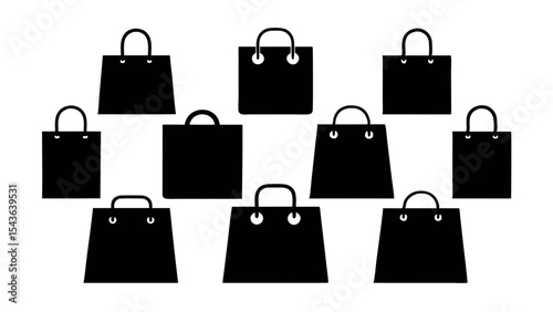 Set of shopping bag silhouettes in different shapes and sizes, ideal for e-commerce, retail, fashion sale banners, and online or physical store icons.