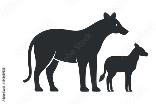 Silhouette of a wolf with her cub, symbolizing wildlife, animal bond, motherhood in nature, forest creatures, and wilderness family-themed illustrations.
