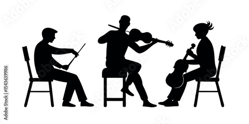 Silhouette of a man playing violin, ideal for music-themed artwork, classical performance visuals, orchestra illustrations, and artistic expression concepts.